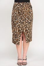 Plus Leopard Prt Asym Skirt W/ Buckle