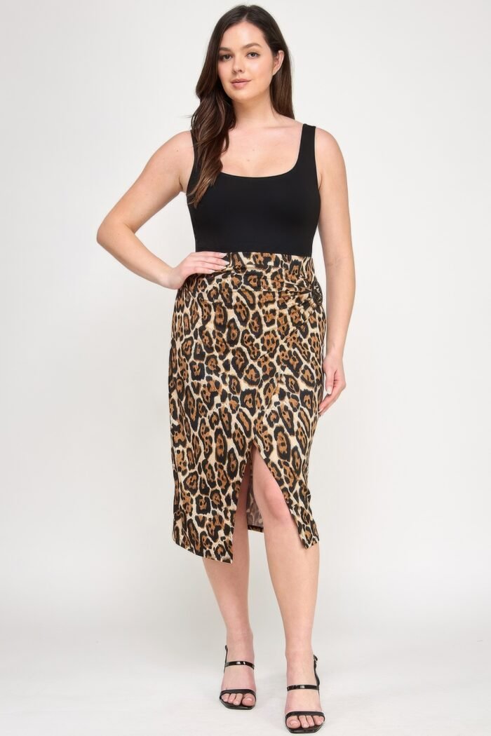 Plus leopard prt asym skirt w/ buckle - image 2