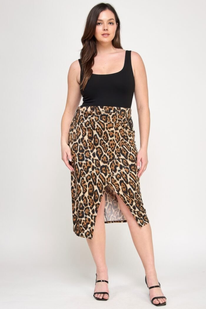 Plus leopard prt asym skirt w/ buckle - image 3