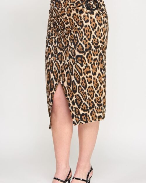 plus leopard prt asym skirt w/ buckle