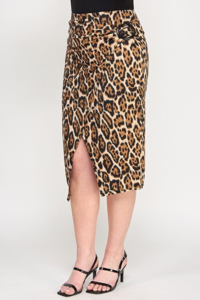 Plus leopard prt asym skirt w/ buckle - image 4