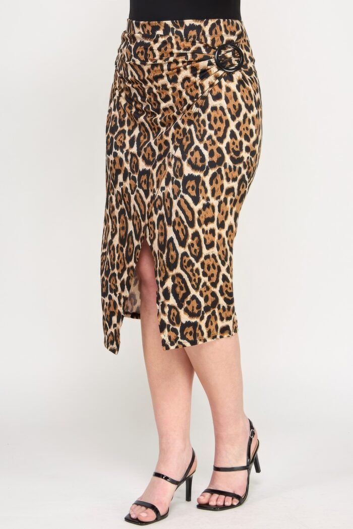 Plus leopard prt asym skirt w/ buckle - image 6