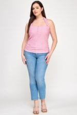 Plus Halter Tie Crinkle Knit Top