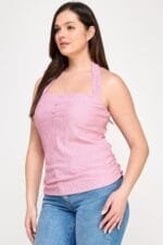 Plus Halter Tie Crinkle Knit Top