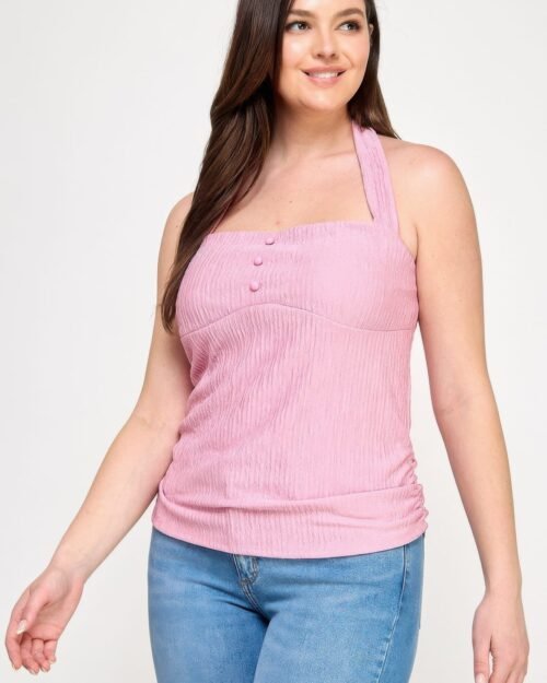 plus halter tie crinkle knit top