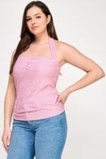 Plus Halter Tie Crinkle Knit Top