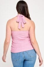 Plus Halter Tie Crinkle Knit Top