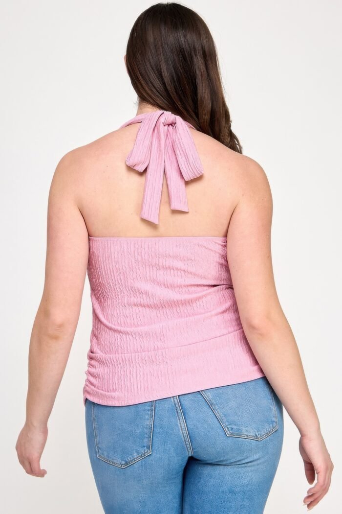 Plus Halter Tie Crinkle Knit Top - Image 8