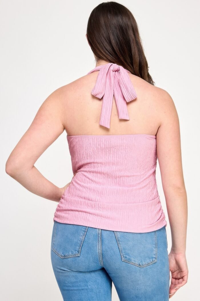 Plus Halter Tie Crinkle Knit Top - Image 9