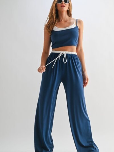 Drawstring Lounge Pants & Crop Top Set