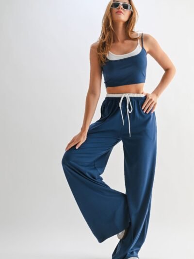 Drawstring Lounge Pants & Crop Top Set