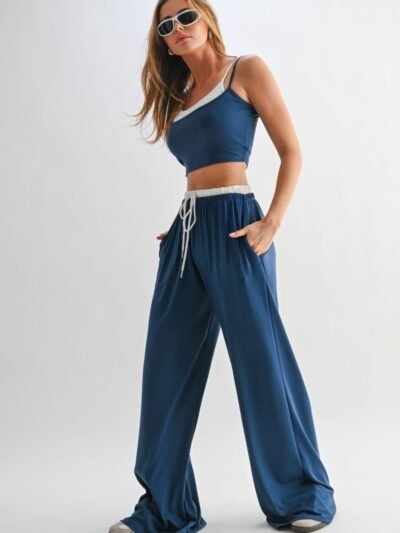 Drawstring Lounge Pants & Crop Top Set