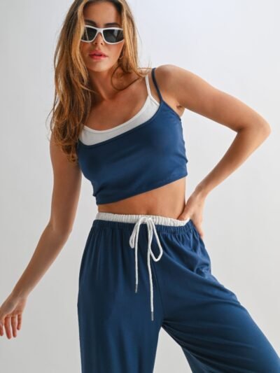 Drawstring Lounge Pants & Crop Top Set