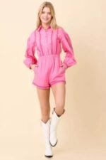 Long Sleeve Romper With Contrasting Scallop Lace - Image 2