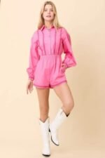 Long Sleeve Romper With Contrasting Scallop Lace - Image 3