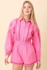Long Sleeve Romper With Contrasting Scallop Lace - Image 4