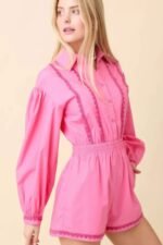 Long Sleeve Romper With Contrasting Scallop Lace - Image 5