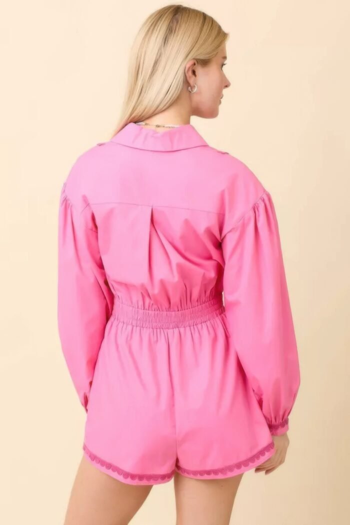 Long sleeve romper with contrasting scallop lace - image 7