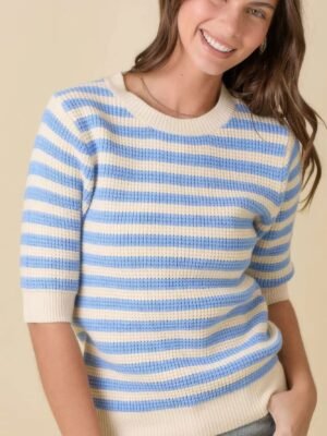 Short Sleeve Sweater Knit Stripe Top
