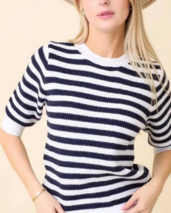 Short Sleeve Sweater Knit Stripe Top