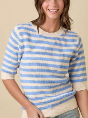 Short Sleeve Sweater Knit Stripe Top