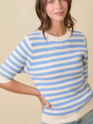 Short Sleeve Sweater Knit Stripe Top