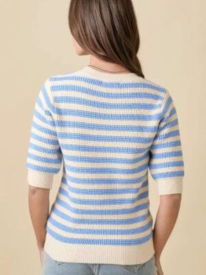 Short Sleeve Sweater Knit Stripe Top
