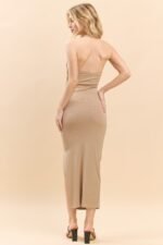 Halter Neck Ruched Asymeettrical Side Slit Dress - Image 5