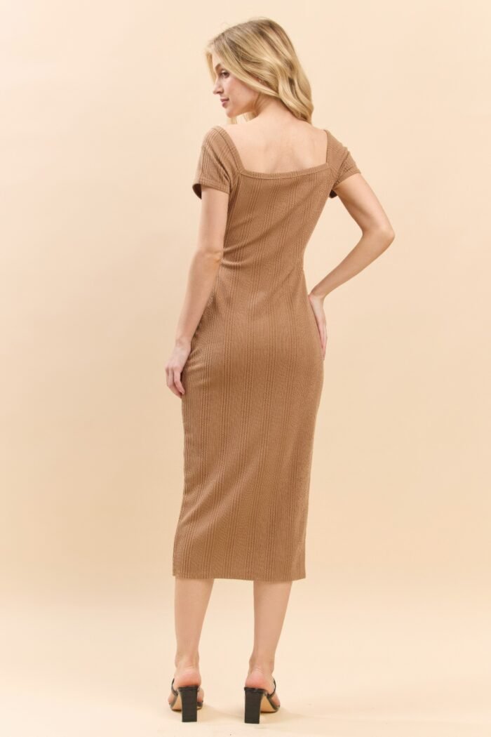 Sweet Heart Neck Bubble Rib Short Sleeve Dress - Image 4