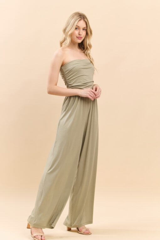 Strapless Ruched Tube Wide Leg Jumpsuit - Image 2