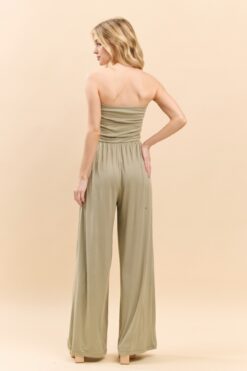 Strapless Ruched Tube Wide Leg Jumpsuit