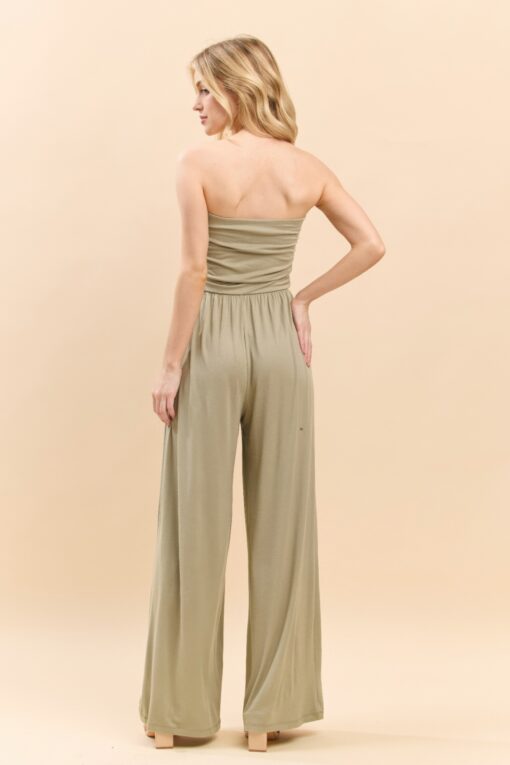 Strapless Ruched Tube Wide Leg Jumpsuit - Image 4