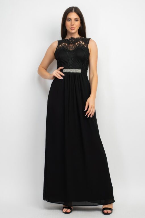 Jewel Waist-tie Lace Maxi Dress - Image 5