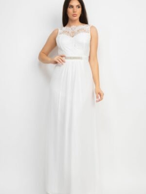 Jewel Waist-tie Lace Maxi Dress