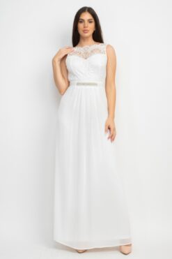 Jewel Waist-tie Lace Maxi Dress