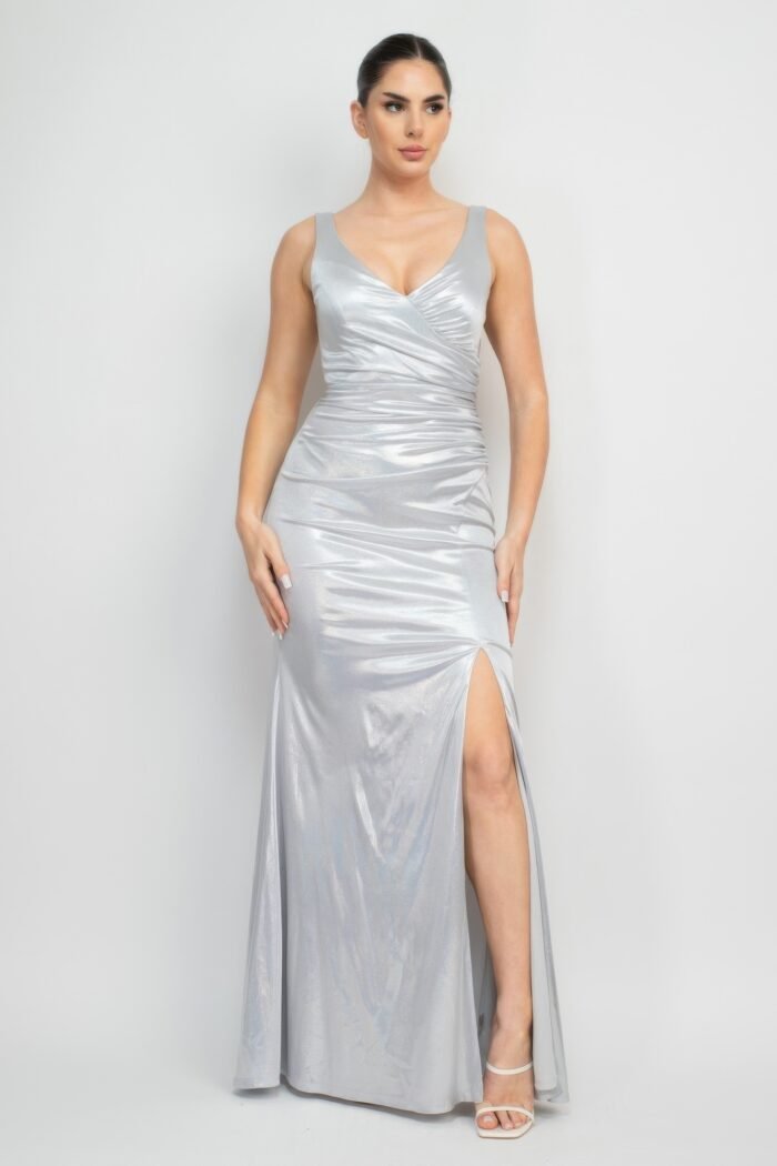 Side slit ruched maxi dress