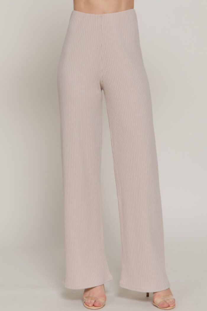 Inside elastic waistband wide rib knit pants