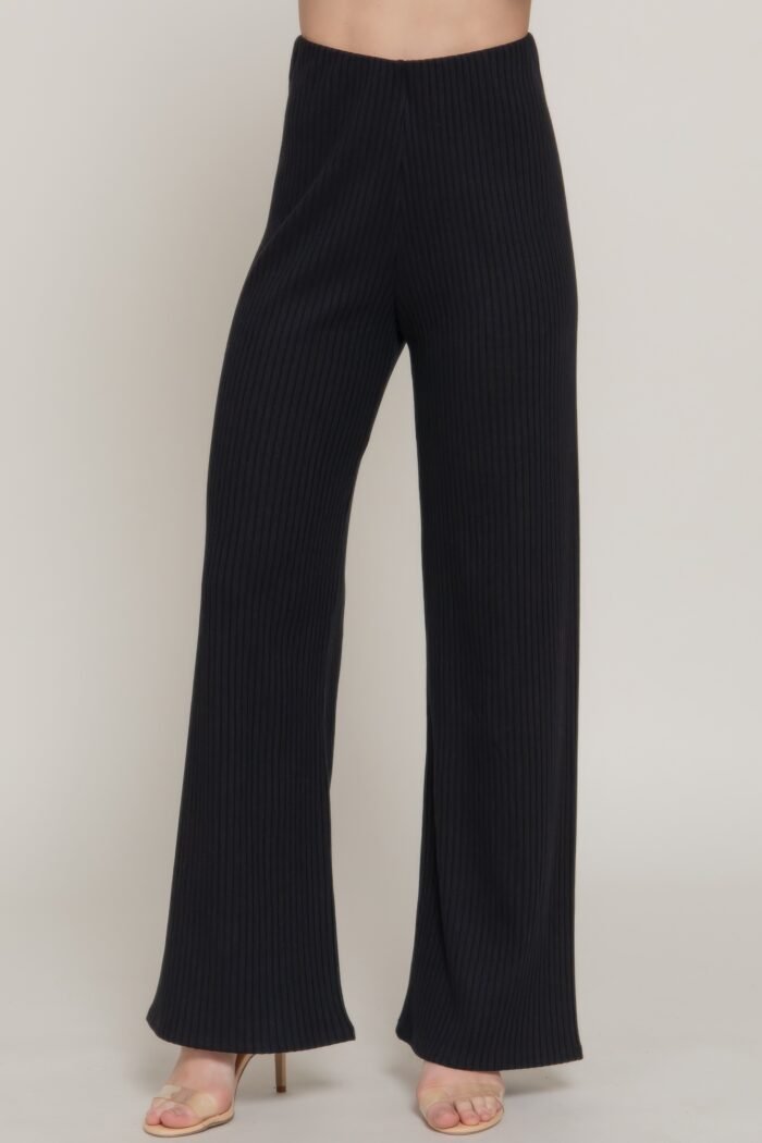 Inside elastic waistband wide rib knit pants