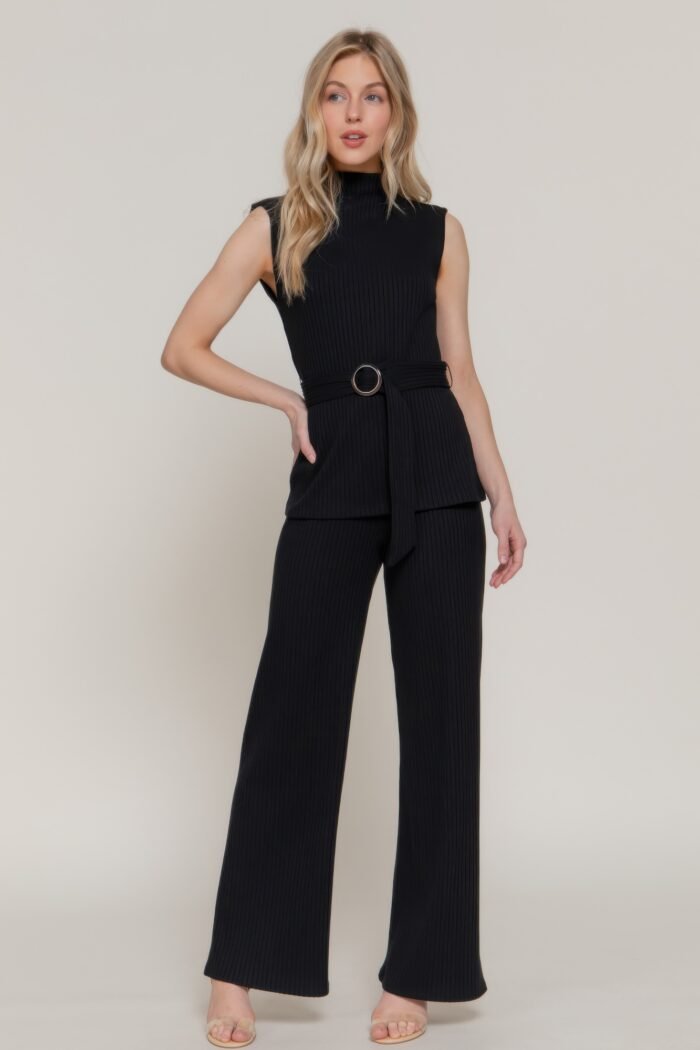 Inside elastic waistband wide rib knit pants