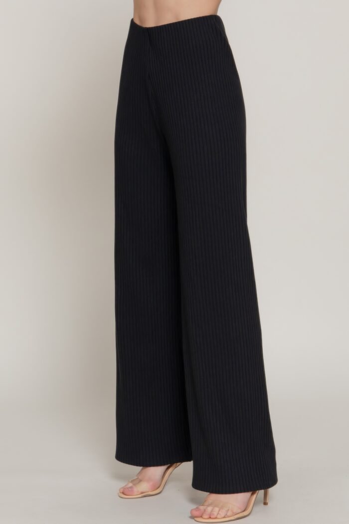 Inside elastic waistband wide rib knit pants