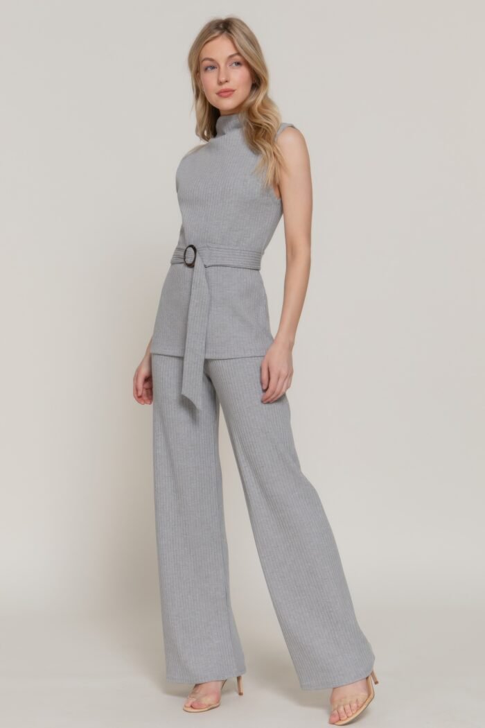 Inside elastic waistband wide rib knit pants