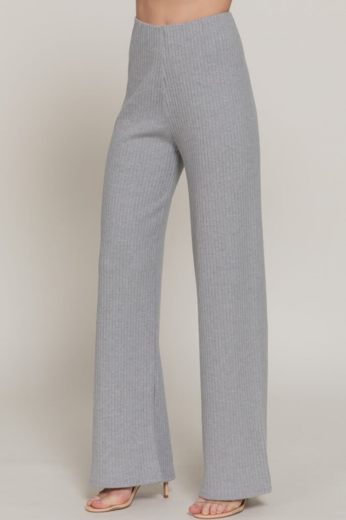 Inside elastic waistband wide rib knit pants