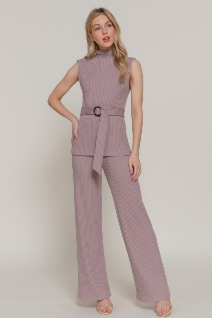 Inside elastic waistband wide rib knit pants