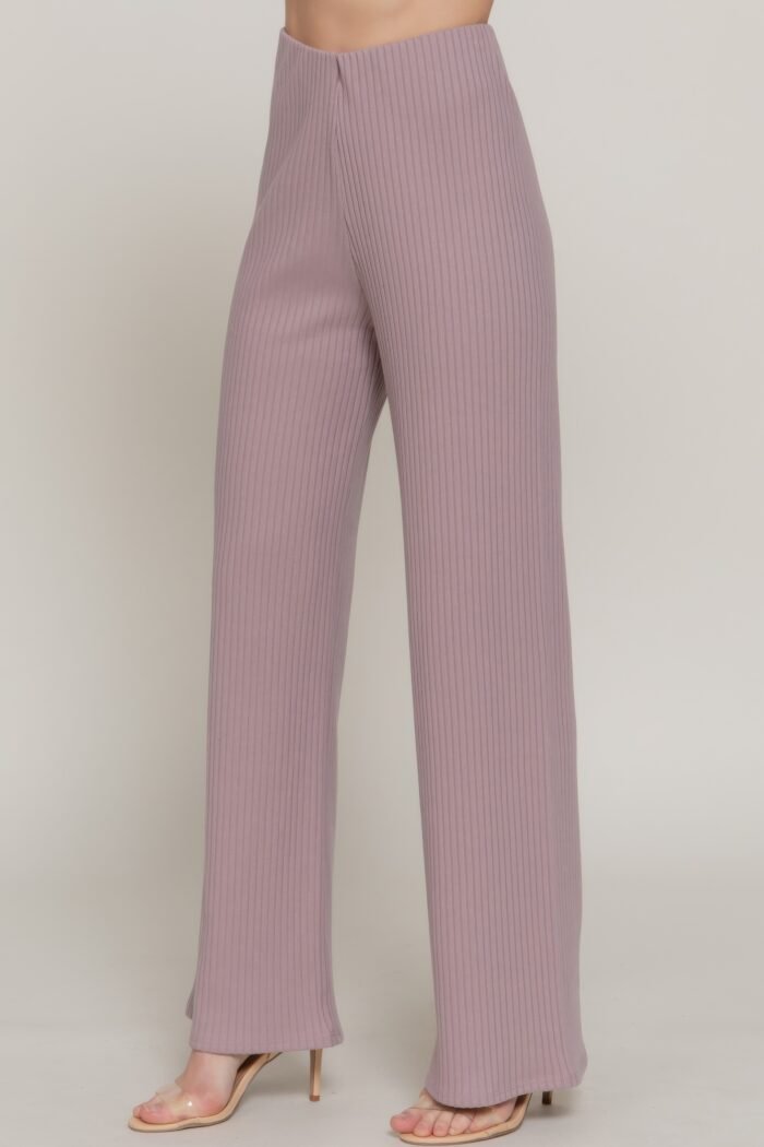 Inside elastic waistband wide rib knit pants