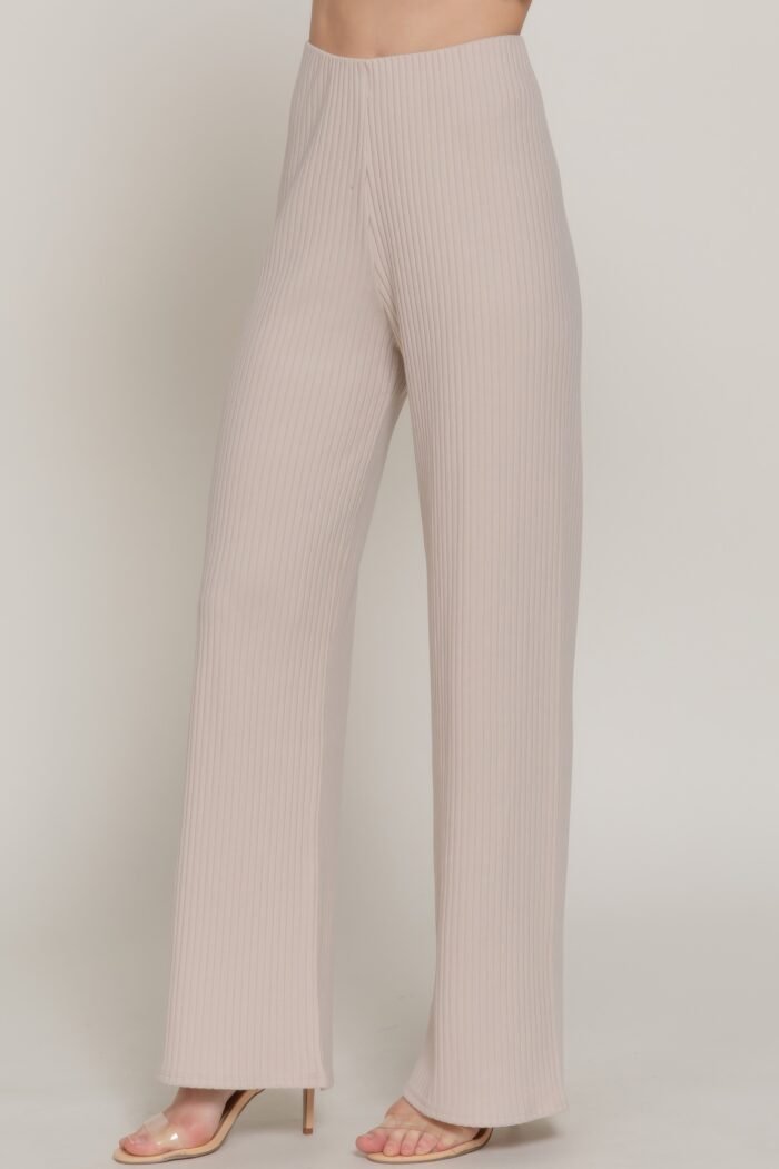 Inside elastic waistband wide rib knit pants