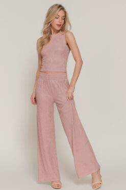 Sleeveless Top & Crinkle Knit Pants Set