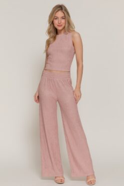 Sleeveless Top & Crinkle Knit Pants Set