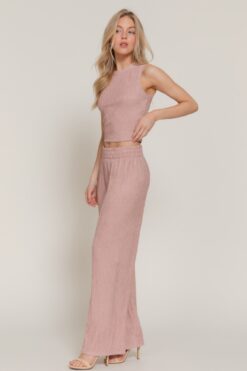 Sleeveless Top & Crinkle Knit Pants Set