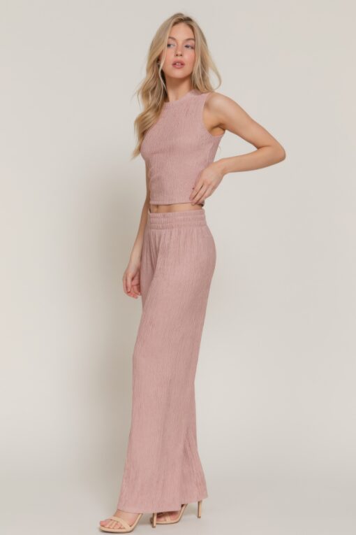Sleeveless Top & Crinkle Knit Pants Set - Image 7