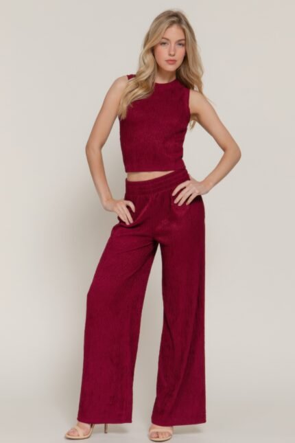 Sleeveless Top & Crinkle Knit Pants Set